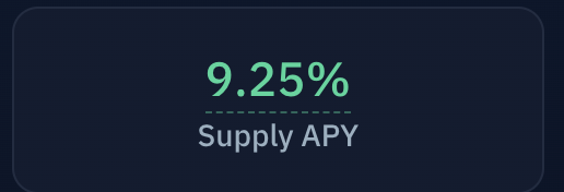 A dark graphic displaying '9.25% Supply APY' in green and white text, likely from a cryptocurrency or finance platform.