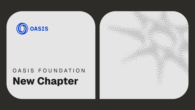 The image features a white square with black text that reads "Oasis Foundation New Chapter" written in blue letters. The background of the image is black, which contrasts with the white square containing the text. This design choice makes the text stand out prominently against the dark backdrop.