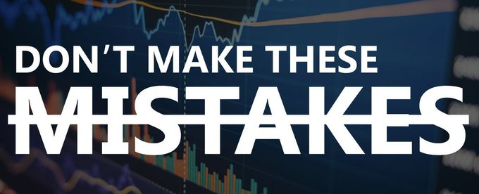 A thumbnail-style graphic features the bold white text 'DON'T MAKE THESE MISTAKES' overlaid on a background of colorful trading charts.