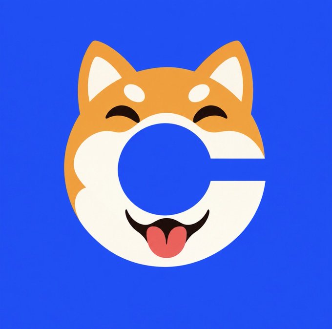 A cheerful Shiba Inu dog face with its tongue out, featuring a large letter "C" in the center, set against a bright blue background — this is the logo for "Coinu," a cryptocurrency project, with the "C" cleverly forming the dog's nose/snout area.