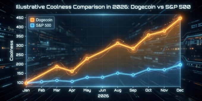A bar graph showing the comparison of Dogecoin's "coolness" against the S&P 500 over time depicts a noticeable increase in Dogecoin's popularity or "coolness," as indicated by the upward trend displayed on the chart. This may suggest that the cryptocurrency market is performing well, possibly leading to an upward shift in investment interest among investors. The comparison offers insights into potential market trends and performance dynamics between different assets, like Bitcoin and traditional investments such as stock markets.