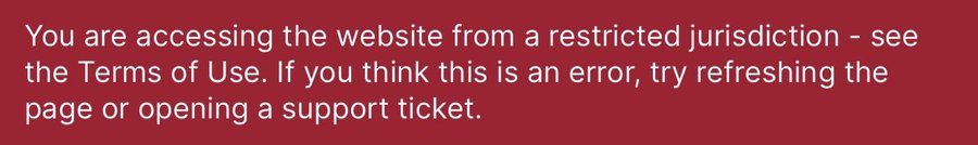 The image shows a gray background with red text that reads "You are accessing the website from a restricted jurisdiction - see the Terms of Use. If you think this is an error, try refreshing the page or opening a support ticket." The image also contains a watermark in the bottom right corner that says "Hyperliquid".