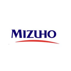 The Mizuho logo, featuring the name in dark blue text with a red curved line underneath, on a white background.