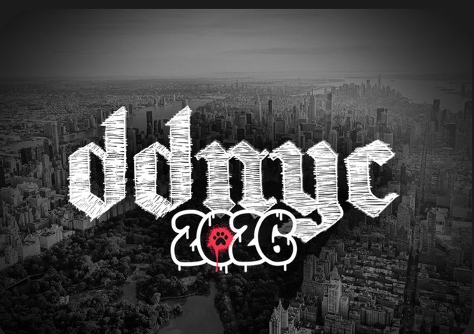 A black-and-white aerial photograph of a city skyline (appears to be NYC) overlaid with the text 'damage' and '2016', accompanied by a red dripping logo.