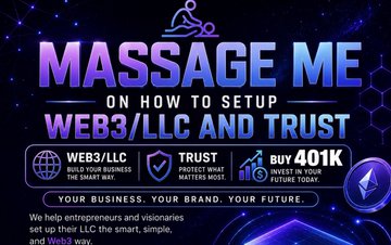 A promotional graphic for "Massage Me on How to Setup Web3/LLC and Trust" business services, featuring "Web3/LLC," "Trust," and "Buy 401K" tags with the tagline "Your Business. Your Brand. Your Future." The image appears unrelated to the accompanying post about the Clarity Act and Mizuho Bank's $86B outlook.