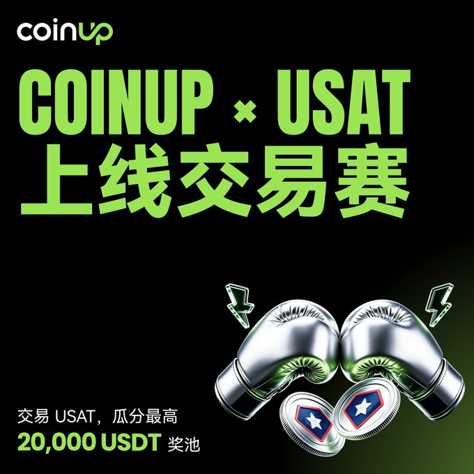 CoinUp × USAT Trading Competition promotional graphic announcing a 20,000 USDT prize pool for users trading USAT tokens.