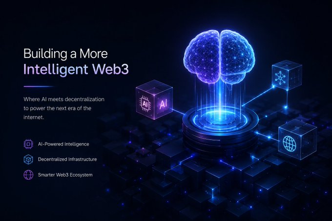 A Web3 promotional banner titled 'Building a More Intelligent Web3' featuring a digital brain and blockchain elements.
