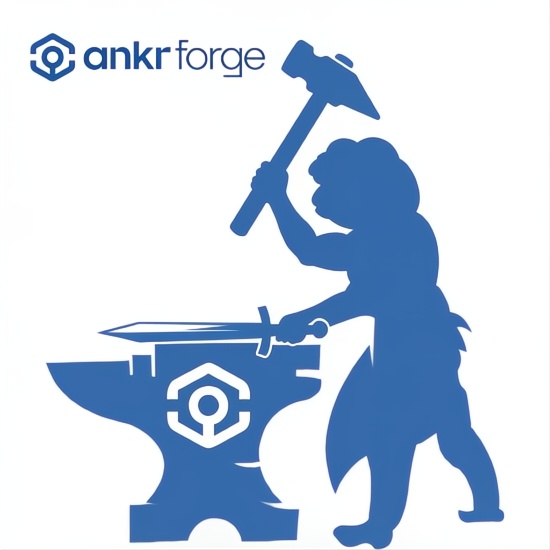 A blue silhouette logo for 'ankr forge' depicts a bear-like blacksmith striking an anvil.