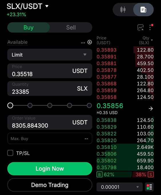 In the image, there's a computer screen displaying a trading app that features a chart with various stock symbols along with their prices. The text "SLLX/USDT" can be seen at the top of the image, which suggests the app might be related to cryptocurrency trading. Among other things shown on the screen, there is a price list showing stock symbols and current values.

The post's information indicates that an SLLX demonstration account has recently been created with allocated 1.5 months' work for $83000. The post also includes links to demonstrate and log in to the app as well as to sell stocks on the exchange, indicating that users can access a range of trading options within the platform.