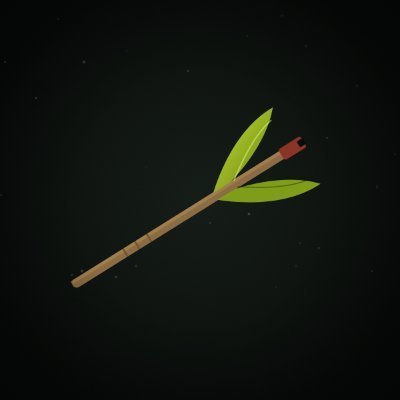 A digital illustration of a bamboo joint or wooden stick with two green leaves, set against a black background with subtle stars.