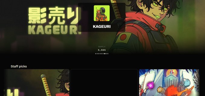 A digital store page featuring an anime-style character named 'KAGEURI' with Japanese text '影売り', priced at 4,440.