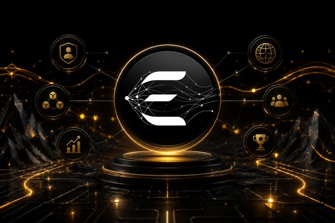 Digital artwork featuring a glowing Solana (SOL) logo on a black sphere surrounded by six icons representing security, blockchain, web, users, charts, and trophies, set against a dark background with circuit-like elements.