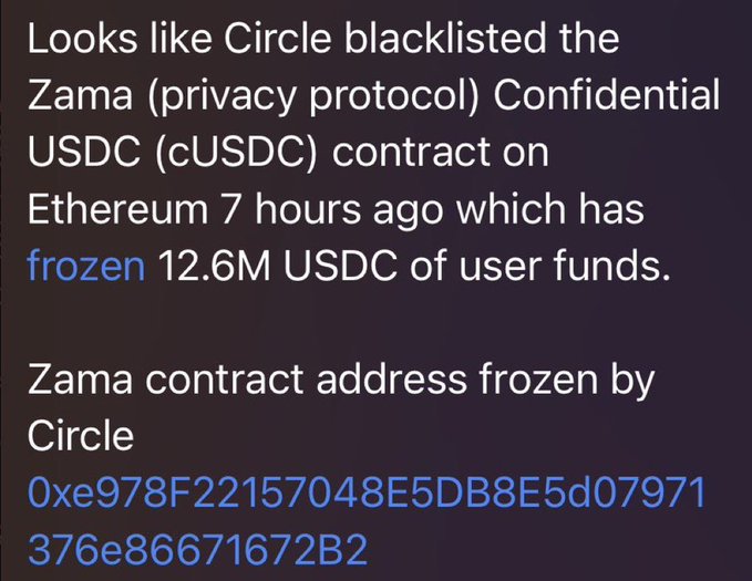 The image shows a post where someone named @zama has been labeled as "blacklisted". The post details that the person, who has a name tag at the bottom of the image, is connected with an etherium 7 hour contract (USDC). In the post, it's also stated that a USDC private transaction was made using this Etherium Contract. Additionally, it mentions frozen USDC funds, which indicates that the person is being charged frozen fees by the USDC. The post suggests that this might be related to cryptocurrency transactions and how one can avoid these fees in the future.