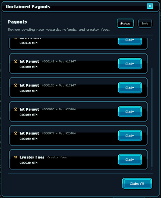 The image shows a display screen with a selection of different poker games, each offering a unique payout structure for players. Some offer creator fees while others have creator rewards or jackpot prizes. The main focus of the post is on how to earn $ETH in the new @playgigaverse Gigling Racing game, specifically providing details about the creator fee pools and how they work to maximize earnings potential for the players involved.