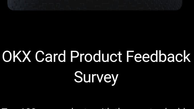 The image displays the title "OKX Card Product Feedback Survey" in white text on a black background. It serves as the header for a promotional post offering a $20 USDT trading bonus to the top 100 respondents who complete the 3-minute survey and provide valuable feedback.