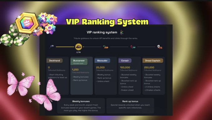A screen shows a vip ranking system, which includes information about various gaming prizes. The text reads "VIP Ranking System" and provides details of different gaming items, such as if you understand the game or know exactly what to look for at the store, so that your rewards can be maximized."