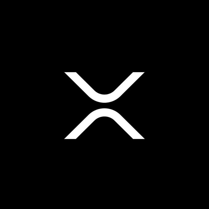 A minimalist white logo resembling an 'X' with curved inward lines on a solid black background, representing the XRP cryptocurrency.