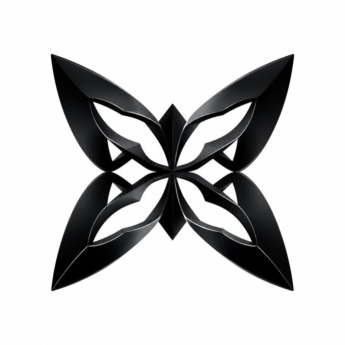 A black butterfly-shaped logo with geometric, symmetrical wing designs on a white background.
