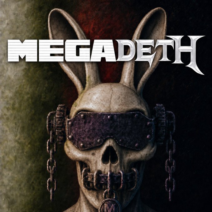 Megadeth album art featuring a bunny-eared skull wearing a metal muzzle with chains and a leather eyepatch, with the band's 'MEGADETH' logo across the top.