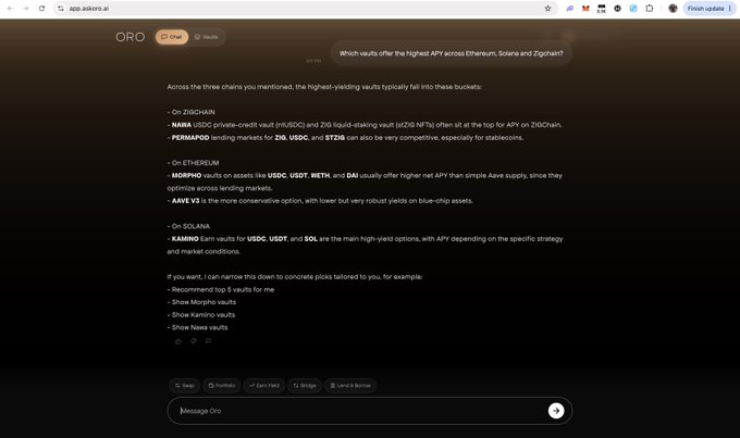 The image shows a screenshot of a website displaying information about various cryptocurrency wallets. The main focus is on an email conversation about which cryptocurrency wallets offer the highest APY across Ethereum, Solana, and ZIGChain. It appears that the user has received this information from someone named ORO. The website also provides details for each wallet, including Permapod's breakdown by chain NAWA and Morpho's ZIGChain listing. The image is accompanied by a caption that reads "Focus on what is in the image and how it relates to the post."