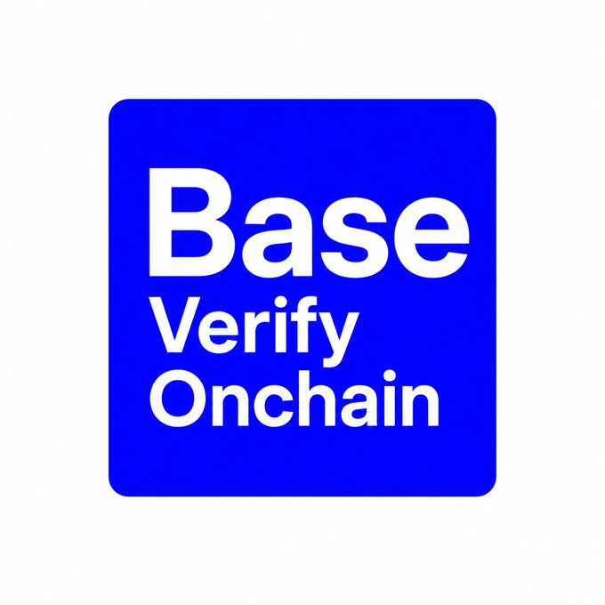 A blue square logo with white text reading "Base Verify Onchain" on a white background.