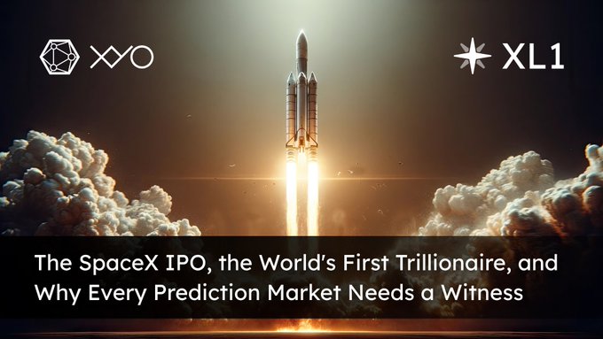 The image features a rocket launch with the text "The Spacex IPO crowned the world's first trillionaire, and every market betting on whether Musk would cross that line ran into the same problem: who gets to call the outcome?". The image is related to the post because it is an advertisement for the Spacex IPO.
