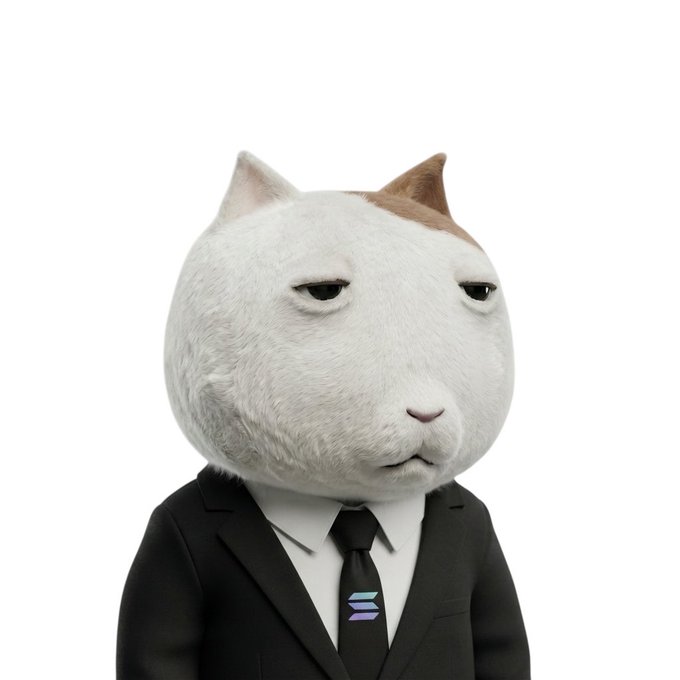 The image shows a stylized white cat with a serious expression, wearing a black suit and tie featuring a transgender pride flag emblem. The cat's dignified, unimpressed demeanor visually represents the gatekeeping sentiment in the post, which uses "$ket" as a play on "$SKET" to filter interactions based on token ownership, with the pride tie adding a layer of personal identity expression.