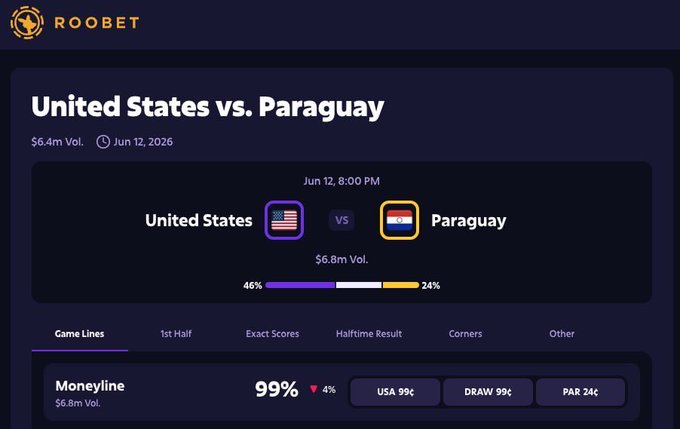 The image depicts an online scoreboard that displays the match between the United States of America and Paraguay happening at 6:00 pm. It is labeled as a draw game with a score of 48-47, indicating no clear winner.