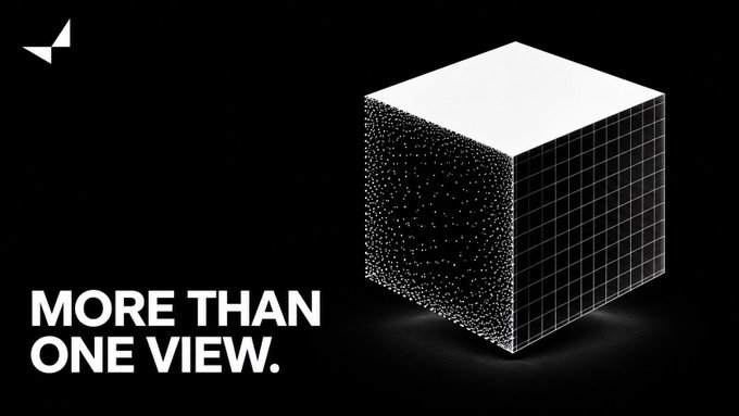 An advertisement shows a 3D cube with grid patterns on two sides and dot patterns on the visible faces, with the text 'MORE THAN ONE VIEW.'