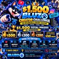 An advertisement for a '$1,500 BLITZ CREATOR CHALLENGE' offering various prize amounts including $500, $300, $200, and $150.