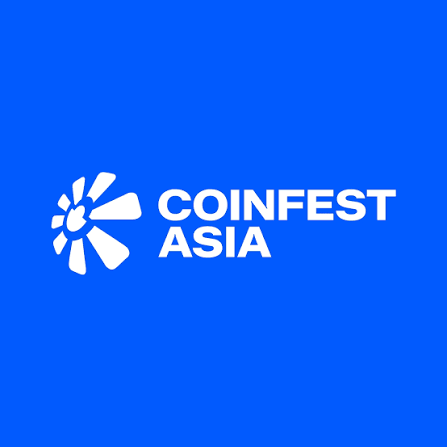 A logo on a bright blue background features a white circular icon next to the text 'COINFEST ASIA'.