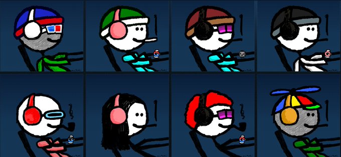 A grid of eight cartoon character profile pictures, each sporting different colored headphones and hats, displayed against a dark blue background. The images serve as branding/avatar visuals accompanying a post announcing the opening of a whitelist phase for an early-supporting community, with characters appearing to hold items like cigarettes and controllers.