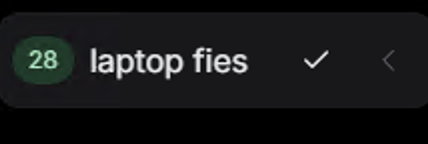 A dark digital interface displaying the number '28' in a green circle next to the text 'laptop flies' with a checkmark.
