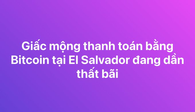 A pink-to-purple gradient background with white Vietnamese text reading 'Giác mộng thanh toán bằng Bitcoin tại El Salvador đang dần thất bại' (The dream of Bitcoin payments in El Salvador is gradually failing).