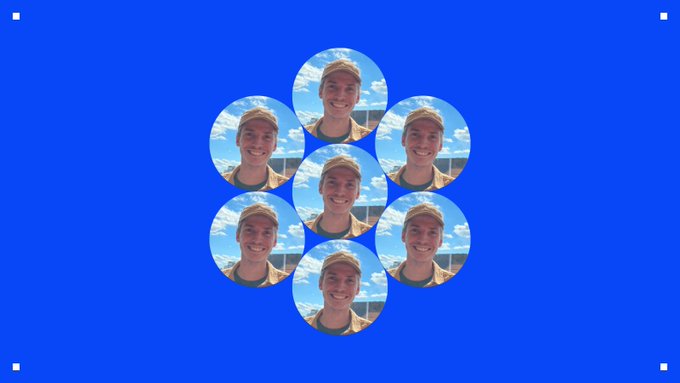 The image features a blue background with seven circles of different sizes, arranged in a circular pattern that looks like a face. Each circle contains an identical photo of a smiling man's face. The caption below the image reads "7 @chainlink". This suggests that the person who posted this image is using a specific hashtag or code to identify their post among others with similar content.