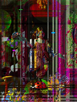 The image features a digital art piece with a ladybug as its central focus, surrounded by various elements such as flowers and a bird. The background of the image is a grid patterned with red and green stripes, creating an abstract and visually striking effect. The caption below the artwork reads "LAST EDITION ALERT  1 / 10 ed | 10 tez". This suggests that this piece might be from a previous edition or has been shared on social media platforms where it was posted as a last edition alert.

The image is described in various ways, such as "a digital art piece", "a ladybug surrounded by flowers and a bird", and "a grid patterned background with red and green stripes". The artist's name is also mentioned, but the specific details about their work are not provided.