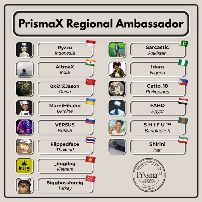 The image features a poster with various names of regional ambassadors from around the world displayed across different countries. The text indicates that these ambassadors have been selected for their ability to help expand the project within their respective regions, as they understand the local audience and can assist in growing the project's reach.!
