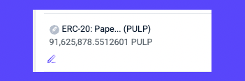 A digital card displays "ERC-20: Pape... (PULP)" with a balance of 91,625,878.5512601 PULP tokens, visually highlighting the milestone mentioned in the post about over 91 million PULP tokens being staked in the new PaperDAO vault, representing over 10% of the circulating supply.