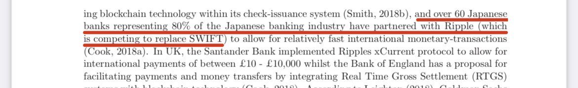 A passage highlighting Ripple's partnership with over 60 Japanese banks (80% of the industry) to potentially replace SWIFT for international transactions, with notes on xCurrent protocol testing at Santander, and the subtitle references broader adoption of $XRP for interbank money transfers.