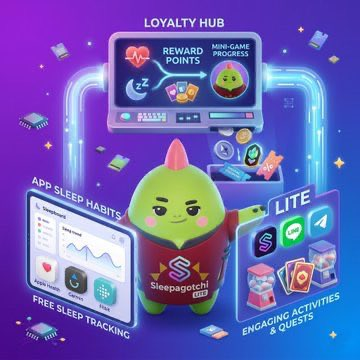 The image features a green robot character wearing a red shirt with the words "Sleeping Habits" written on it. The robot appears to be holding a tablet, which has various icons representing different apps related to sleep and relaxation. These apps include one for tracking sleep patterns, another for meditation, and yet another for gaming. The robot is also holding a small toy car, possibly as part of an engaging activity or game within the app. The image suggests that the robot character is promoting the idea of using technology to improve sleep habits and overall well-being through the use of apps designed to help users relax and unwind before bedtime.