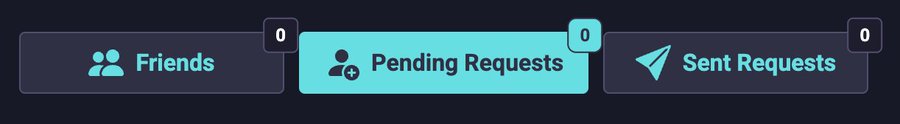 A social app interface showing three tabs—Friends (0), Pending Requests (0), and Sent Requests (0)—with the Pending Requests tab highlighted in teal.