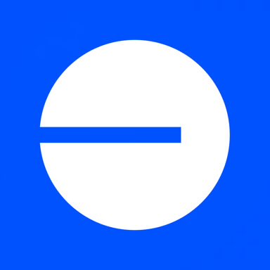 A blue square logo featuring a white circle with a horizontal blue line through its middle, resembling a stylized lowercase 'e'.