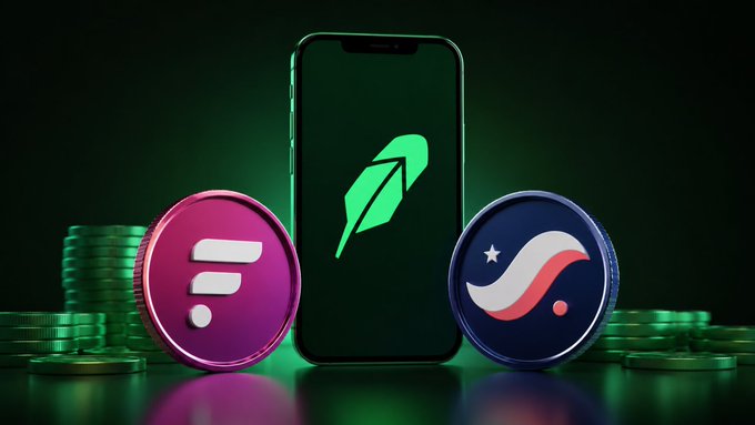 The image features a smartphone with a coin listing app open on its screen. The app displays two coins - one labeled "Flare" and another named "Starknet". These coins are associated with Robinhood, an online marketplace for cryptocurrencies. The coin listing app provides information about these coins, including their names, symbols, and market capitalization. This expansion of crypto offerings by Robinhood allows retail investors to access two growing blockchain ecosystems - one focusing on cross-chain data connectivity (Flare) and the other powering Ethereum scaling (Starknet).