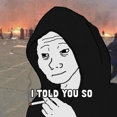 A black-and-white Wojak character in a hoodie smokes a cigarette with the caption "I TOLD YOU SO" overlaid on a fiery background, mocking the post's claim that Ethereum whales were early to predict meme coin rallies like $PEPE and $WOJAK before they exploded.