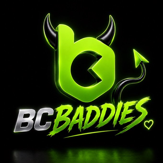 The image displays a vibrant green and metallic logo featuring a stylized lowercase "b" with devil horns and a devil tail, accompanied by the bold text "BC BADDIES" and a small heart accent on a black background. The eye-catching graphic aligns with the post's call to action, serving as a branded visual to encourage users to follow the "BC Baddies" community on the @bcgame platform.