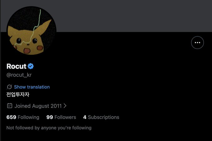 A Twitter (X) profile page for "Rocut" (@rocut_kr), verified with a Pikachu profile picture, shows the account was joined in August 2011 and has 659 Following, 99 Followers, and 4 Subscriptions. The image relates to the accompanying post identifying @rocut_kr as a major beneficiary of the SK Hynix liquidation cascade, profiting over $2.5M from an oracle pricing failure.