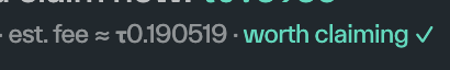 A dark screen showing text with an estimated fee of approximately ₮0.190519 labeled as "worth claiming."