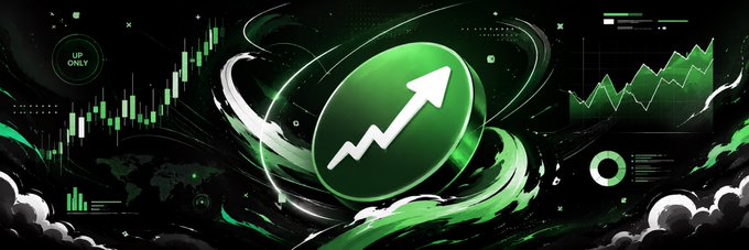 A vibrant green crypto-themed banner featuring a central upward-trending arrow icon surrounded by candlestick charts, a world map, and data graphs, with "UP ONLY" displayed in the upper-left corner—visually reinforcing the bullish Solana giveaway promotion for Market Insider.