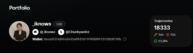 A portfolio profile for "_.iknows" displays a trajectory count of 18,333 with 711 followers and 17,356 tokens, alongside wallet details. The accompanying post urges followers to sign for a "snapshot" at @axisrobotics, with the portfolio's follower count of 711 emphasizing the urgency to surpass the 700+ unsigned threshold.
