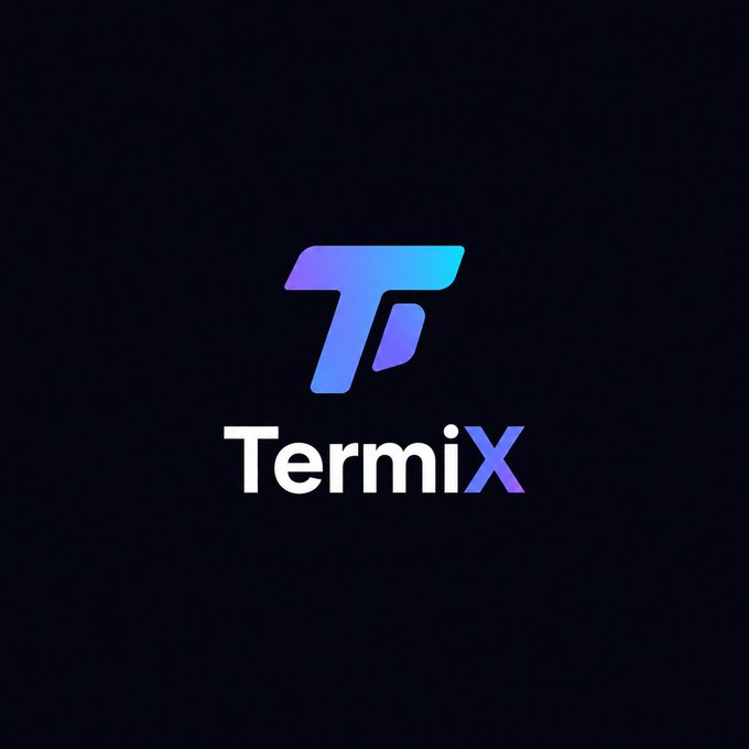 A logo on a dark background featuring a stylized 'T' in blue and purple gradient above the text 'TermiX' in white and blue letters.
